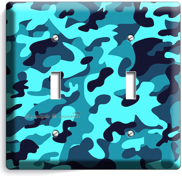 BLUE NAVY MILITARY CAMO CAMOUFLAGE DOUBLE LIGHT SWITCH WALL PLATE MAN CAVE DECOR