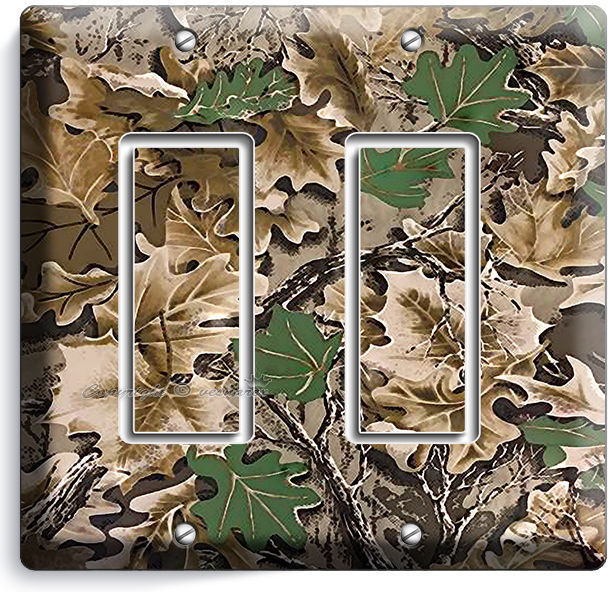 OAK TREE MOSSY CAMO CAMOUFLAGE DOUBLE DECORA LIGHT SWITCH WALL PLATE HUNT CABIN