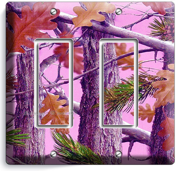 PINK OAK LEAVES MOSSY TREE CAMO CAMOUFLAGE DOUBLE GFCI LIGHT SWITCH WALL PLATES