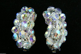 Vintage Silver Tone Aurora Borealis Beads Crystal Cluster clip on Earrings $0 sh - £44.27 GBP