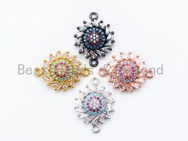 CZ Micro Pave Sparkly Sunflower Charm, Cubic Zirconia Evil Eye Space Connector, - £4.76 GBP