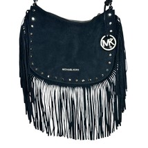 Michael Michael Kors Billy Black Suede Fringe Western Hobo Bag - £71.66 GBP