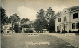 Vintage Postcard - Fraternities - University of Maine Orono, ME Dirt Street View - £11.18 GBP