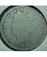 Liberty Head Five Cents 1901 A G - £3.48 GBP
