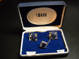 Swank Cuff Links and Tie Tack Genuine Blue Sodalite with Silver Colored Metal - £15.65 GBP