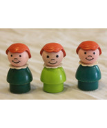 Vtg Fisher Price 3 Green Girls with Brown Hair - UNUSUSAL GREEN DRESS CO... - $24.99