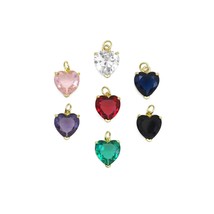 Gold Colorful Crystal Heart Charm, Sku#LX272 - £2.40 GBP