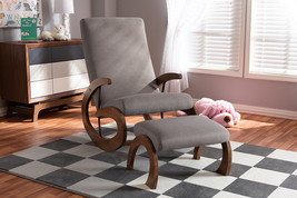 Alaya 2Pc Gray Fabric Walnut-Finished Rocking Chair and Ottoman Set - $743.00