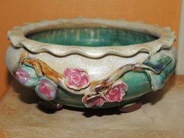 Peach Fruit Branch 7&quot;x3&quot; Chinese Bowl Planter Polychrome Drip Glaze Majo... - $56.86 CAD