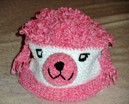 Pink and White Poodle Dog Hat for Children - Acrylic Plush - Medium - £12.78 GBP
