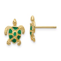 14K Gold Green Enamel Sea Turtle Post Earrings Jewerly - £108.12 GBP
