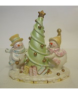 Snowman Couple Figurine Christmas Tree And Presents Resin Multicolor Pas... - £19.65 GBP