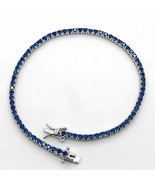 5Ct Simulated Sapphire Tennis Wedding Bracelet 14K White Gold Plated Silver - £157.68 GBP