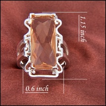 Pale Iced Fire Rectangle Morganite Baguette Filligree Silver Plated Ring image 2