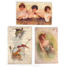 Set of 3 1907-09 Gibson Girls Lithograph Postcards Tennis Queens Society Driving - £30.44 GBP