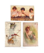 Set of 3 1907-09 Gibson Girls Lithograph Postcards Tennis Queens Society... - $732.53 MXN