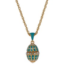 Aquamarine Enamel Royal Egg Pendant Necklace 20 Inches - $61.99