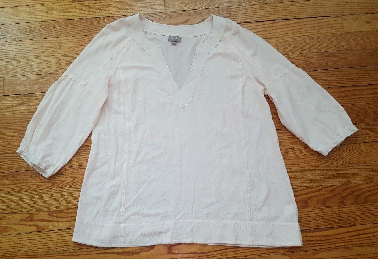 J JILL Women Peach Lt Orange Cotton Crepe Notch Neck 3/4 Sleeve Tunic Top Medium - $12.86
