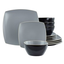 Hometrends Soho Lounge 12 Piece Square Stoneware Dinnerware Set in Grey ... - $86.49