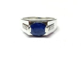 Saphir Bleu Hommes Bague Argent Sterling Bande 8x10 MM Ovale Saphir - £75.52 GBP