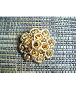 Gold Tone Brooch with Amber Color Rhinestones - £5.59 GBP