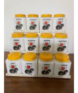 Vintage Tipp USA 12 piece red flower/black leaf Spice jar set and rack VHTF - $321.10 CAD
