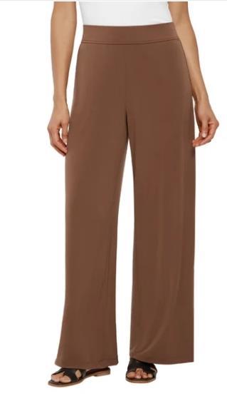 Three Dots Womens Pants Brown Wide Leg Pull-On Pockets Flat Front Midweight - $37.99