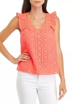 Lilly Pulitzer S Lina Eyelet Top Spicy Coral Pink Neon Sunburst Small NW... - £56.05 GBP
