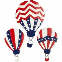 Patriotic Hot Air Balloons Metal Wall Hanging Stars Stripes Weatherproof 3-Piece - £16.04 GBP