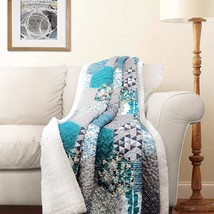 Bright Hexagon Patchwork Pattern Blanket, Turquoise Briley, From Lush Decor. - £31.29 GBP