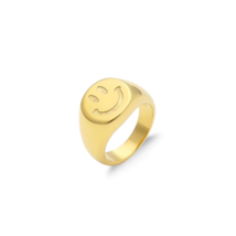 18K Gold Plated 316L Stainless Steel OK/Smiley Face Signet Ring - FAST SHIP! - £16.23 GBP