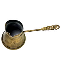Vintage Turkish Brass Coffee Pot Side Pour With Fancy Handle 3.75in Deep Décor - £19.81 GBP