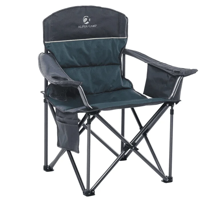 Folding Camping Chair Portable Padded Oversized Chairs with Cup Holders, Green - £65.66 GBP+