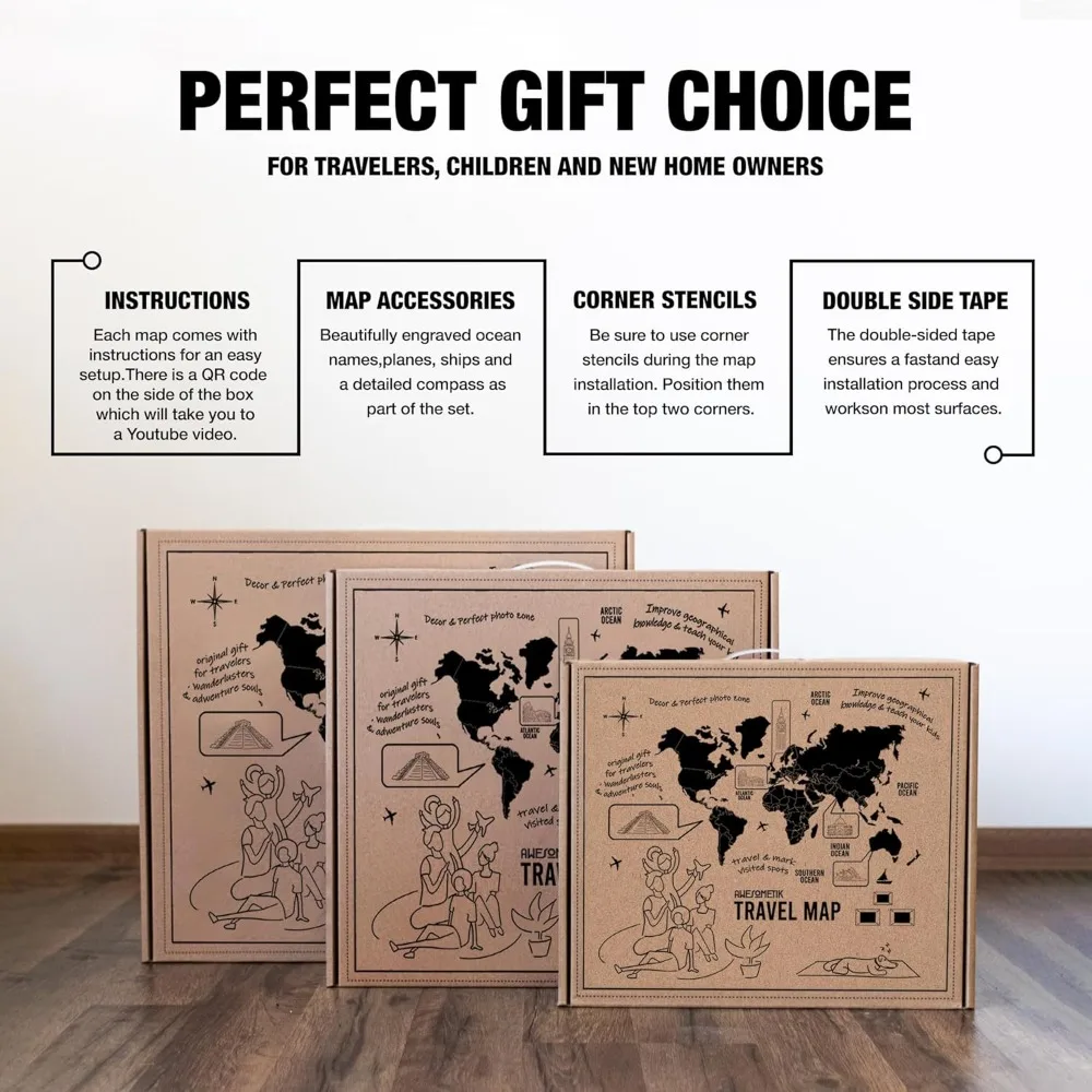 Handmade 3D Wood World Map Wall Art Large Wall Decor Track Your World Tr... - $237.02