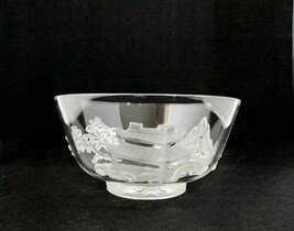 VERLYS Asian Motif Mount Sacr&#39;e Footed Art Glass Bowl Pagoda Ming Tree M... - $74.24