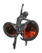 Sterling Silver and Honey Amber Antique Reproduction Style Ballerina Pin - £31.96 GBP