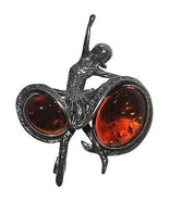 Sterling Silver and Honey Amber Antique Reproduction Style Ballerina Pin - £31.38 GBP