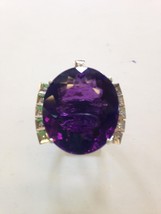 Estate Huge custom 37 ct Natural amethyst diamond platinum &amp; Silver ring 6.5 - £3,165.44 GBP