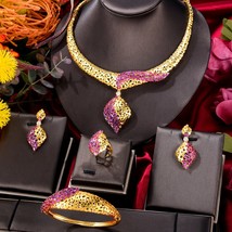 BIG Fashion 4PCS Luxury FLower African Jewelry Set For Women Wedding Party Cubic - £164.57 GBP