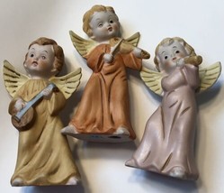 HOMCO Figurine Set 3 Christmas Angels Playing Musical Instruments 5400 Bisque - £15.69 GBP