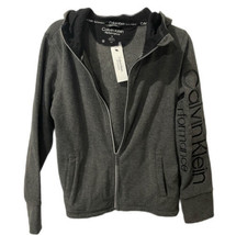 Calvin Klein Gray Front Zip Hoodie Black Trim Athletic Jacket Size Medium New - £30.29 GBP