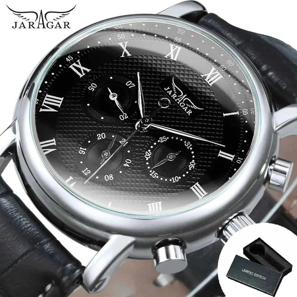 JARAGAR Business Mens Watch Fashion Multifunction Dial   Automatic Mechanical  C - £96.39 GBP