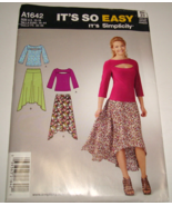 SIMPLICITY PATTERN A1642-LADIES TOP-SKIRT w/HIGH-LOW HEMLINE  10-18 Uncut - $10.00