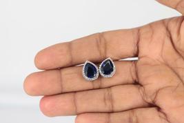 2.50Ct Pear Cut Blue Sapphire Diamond Push Backs Earrings 14K White Gold Finish - £64.47 GBP