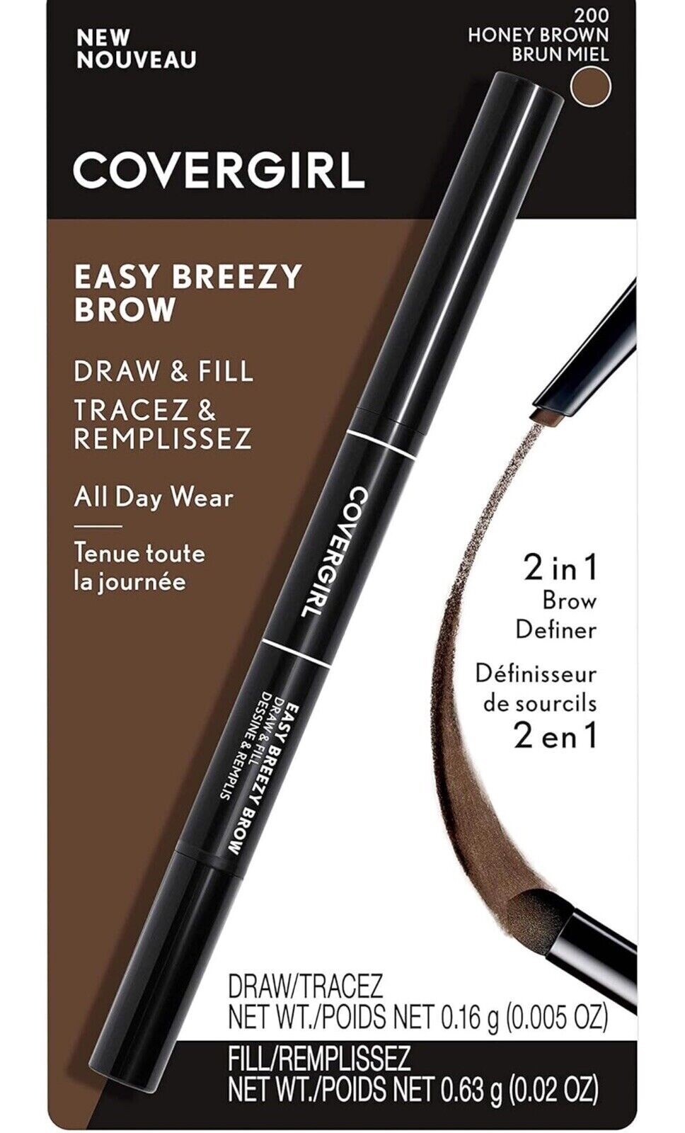COVERGIRL EASY BREEZY BROW Draw &amp; F ILL ALL DAY WEAR #200 HONEY BROWN IN... - $14.24