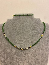 Evil eye necklace bracelet set handmade green crystal beaded choker jewellery se - £23.90 GBP