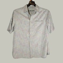 Mossimo Mens Button Down Shirt Large Grey Striped Short Sleeve with Pocket - £11.16 GBP