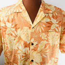 Aloha Republic Aloha Hawaiian Large Shirt Orange Palm Leaves Tropical - £31.35 GBP