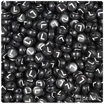 BeadTin Black Opaque 7mm Coin Plastic Alphabet Beads - White Letter L (1... - $2.09