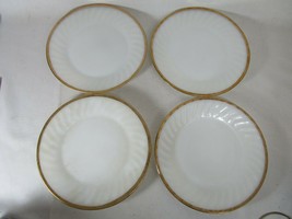 4 Anchor Hocking Fire King Gold Swirl Trim 9" Dinner Plate Milk Glass VINTAGE - $27.71